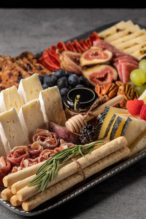 Pewter tray with cheeses