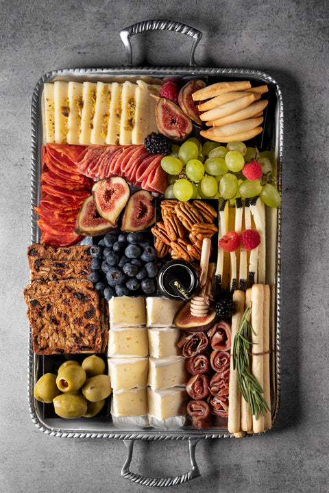 Pewter tray with cheeses