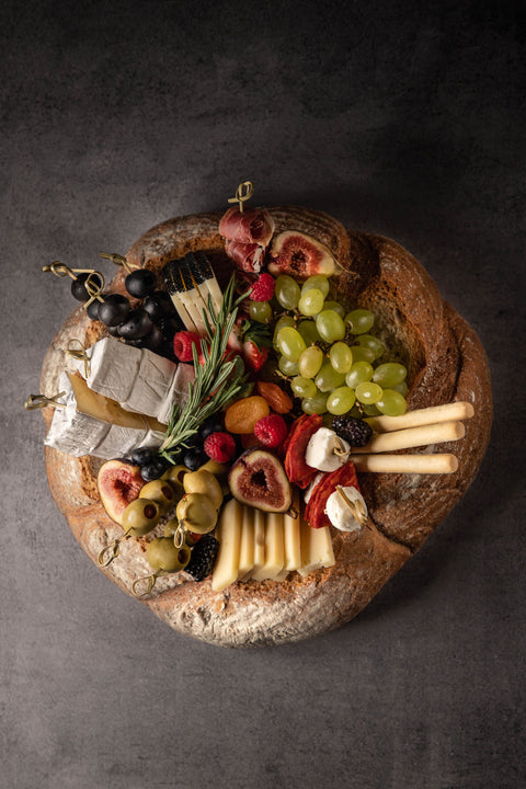 Peasant bread with cheeses and cold meats