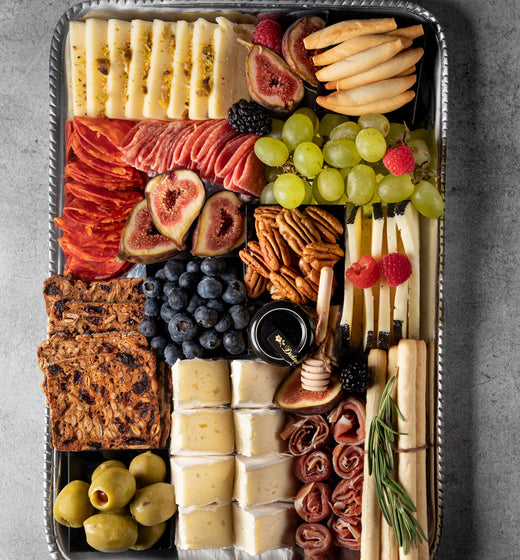 Pewter tray with cheeses